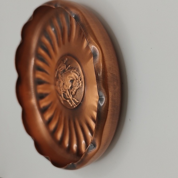 Vintage Gregorian Copper Decorative Plate Trinket Dish Embossed Bronco Design - Picture 6 of 6